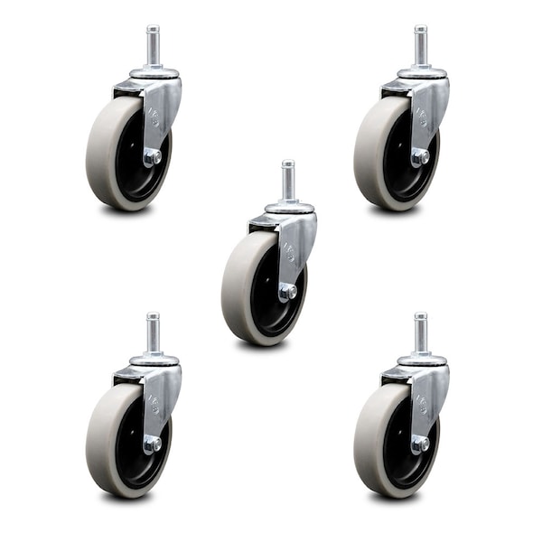 4 Inch Thermoplastic Wheel 1-3/8 Inch Grip Ring Stem Caster SCC, 5PK